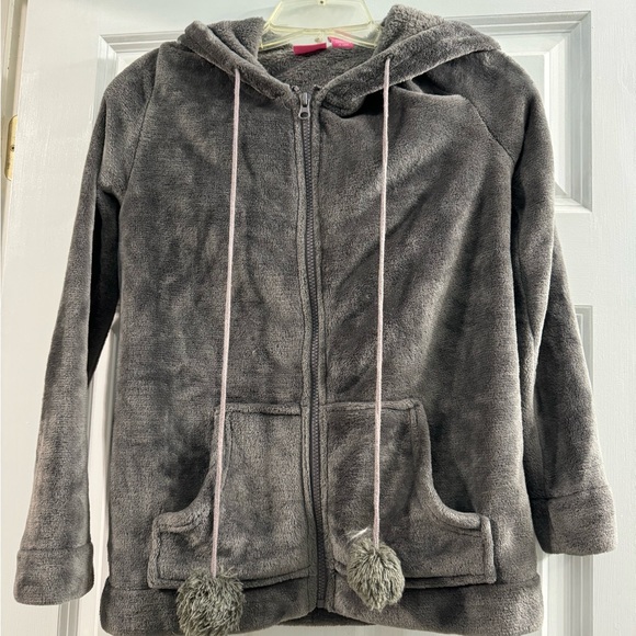 Isaac Mixrahi fluffy, warm, comfy hoodie, long sleeve zip up pom-pom ties - Picture 2 of 7